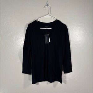 Lafayette 148 Sweater Womens Large Pullover V Neck Wool NEW Black